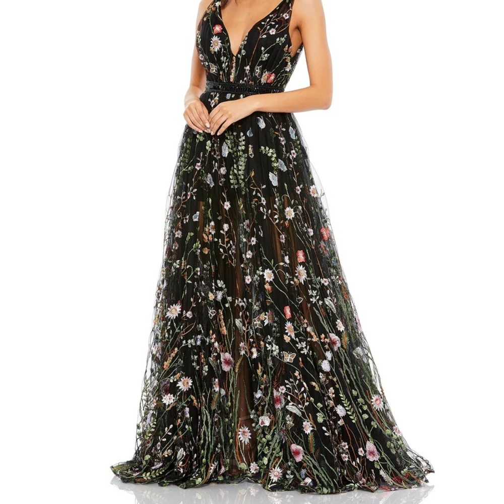 ✔️#63 BNWT MAC DUGGAL FLORAL EMBROIDERED SLEEVELESS A LINE GOWN #70132